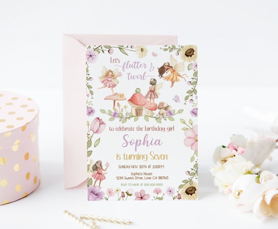 Editable Fairy garden party invitation, Enchanted Garden birthday, Fairies Invite, Magical floral fairy invitation, Instant download - 10A Il_570xn