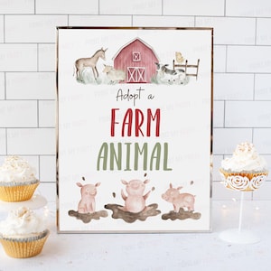 Adopt a farm animal sign, Farm birthday decorations, Boy birthday theme, Petting Zoo party, Barnyard bash birthday decor - 11B