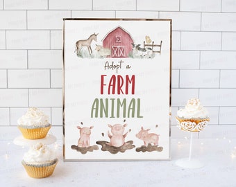 Adopt a farm animal sign, Farm birthday decorations, Boy birthday theme, Petting Zoo party, Barnyard bash birthday decor - 11B