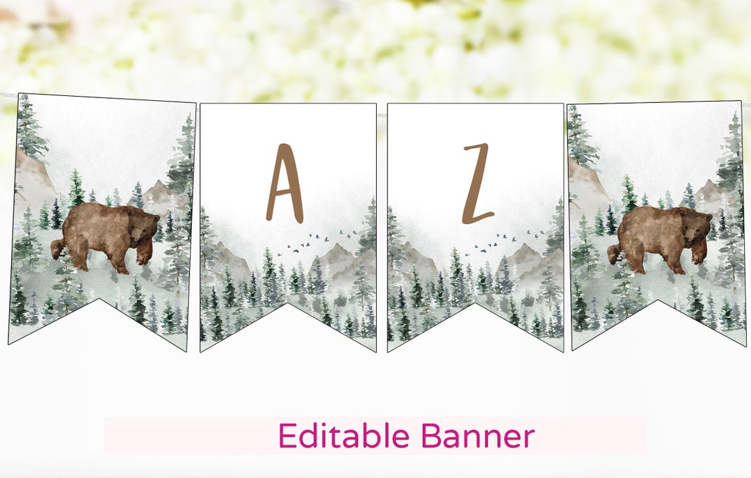 Editable Bear Birthday Banner, Woodland Baby Shower Decor, Woodland ...