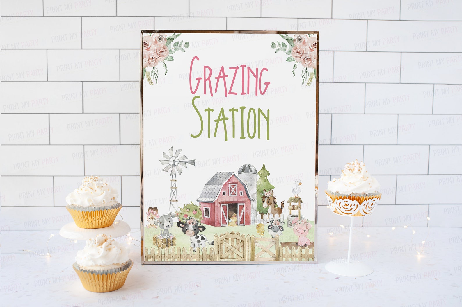 Grazing Station Sign Pink Farm Birthday Decorations Food Etsy
