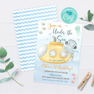 Under the sea birthday invitation, Submarine invitation, Editable Ocean party invite, Underwater birthday party, Instant Download - 44A
