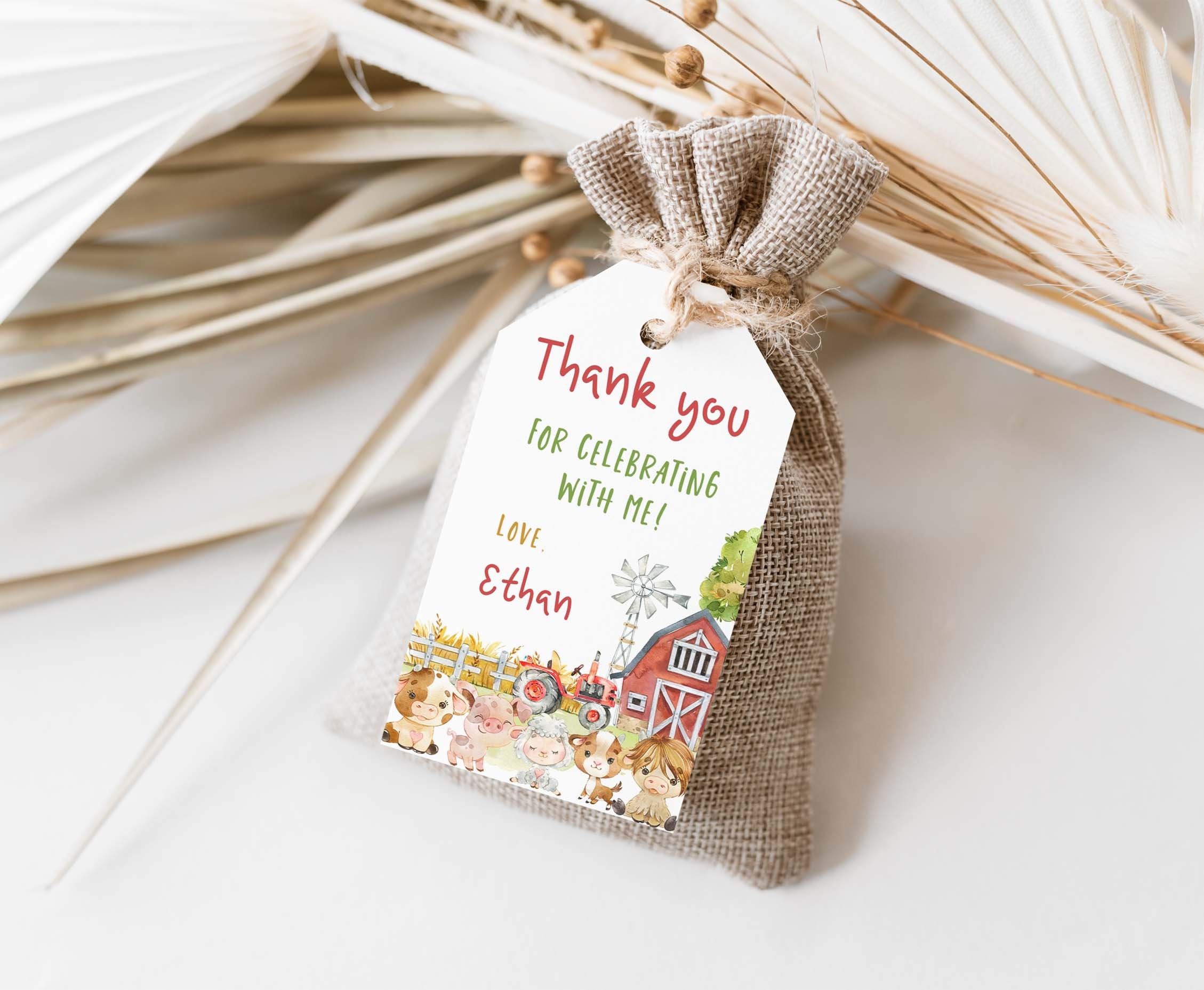 Editable Farm Thank You Tags, Farm Animals Birthday Favor Tags Boy ...