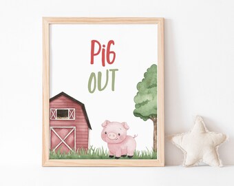 Pig out sign, Farm pig sign, Farm animals birthday decoration, Farm party decor, Farm baby shower, Barnyard bash decorations - 11A