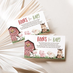 Boeken voor babyverzoek, bijsluiter uitnodiging boerderijbabyshower, kaart met verzoek om boek, boerenerfbabyshower, neem een boek mee in plaats van een kaart - 11i