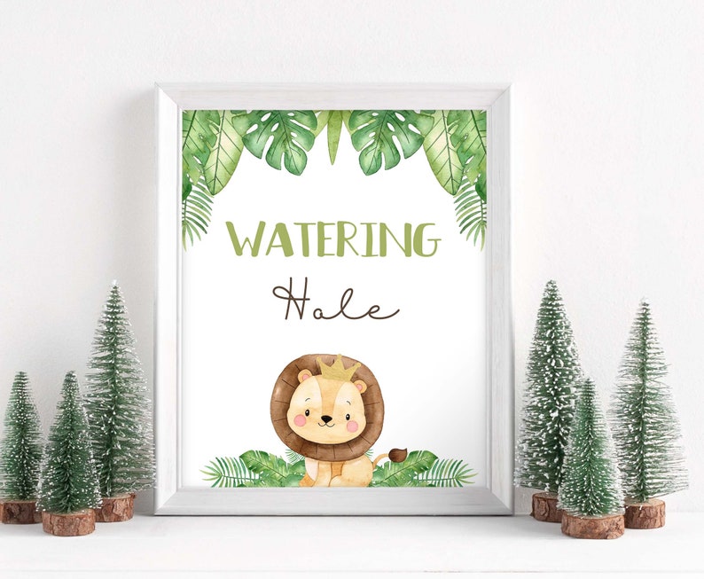 Watering Hole Sign, Drink table sign, Safari table sign, Safari birthday decorations, Jungle Animals Baby shower boy, Lion Baby Shower 35E image 6