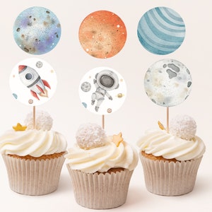 Outer Space birthday cupcake toppers, Space party decor, First Trip Around the sun favor Tags, Astronaut birthday, Planets toppers - 39C