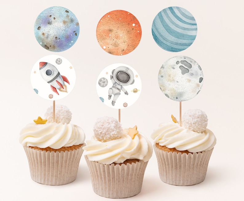 Outer Space Birthday Cupcake Toppers Space Party Decor First Etsy