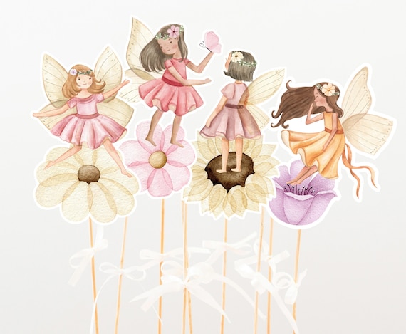 Fairy Centerpieces, Floral Fairy party table decor, Fairy birthday cake topper, Fairies printable center pieces, Fairy garden Party - 10A Il_570xn