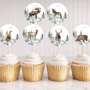 Woodland cupcake toppers, Forest birthday party decorations, Woodland animals baby shower, woodland creatures, boy party printables - 47H