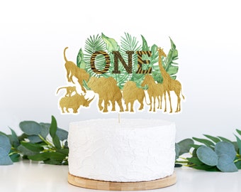 Safari First Birthday cake topper, Safari Gold Centerpiece, Jungle animals themed, Safari One Birthday, Safari animals Birthday decor - 35K