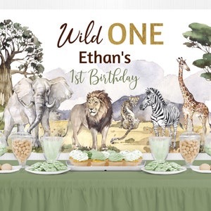 Safai Birthday Backdrop Digital, Safari Animals birthday party decorations, Jungle party printable backdrop banner,  Instant download  - 35I