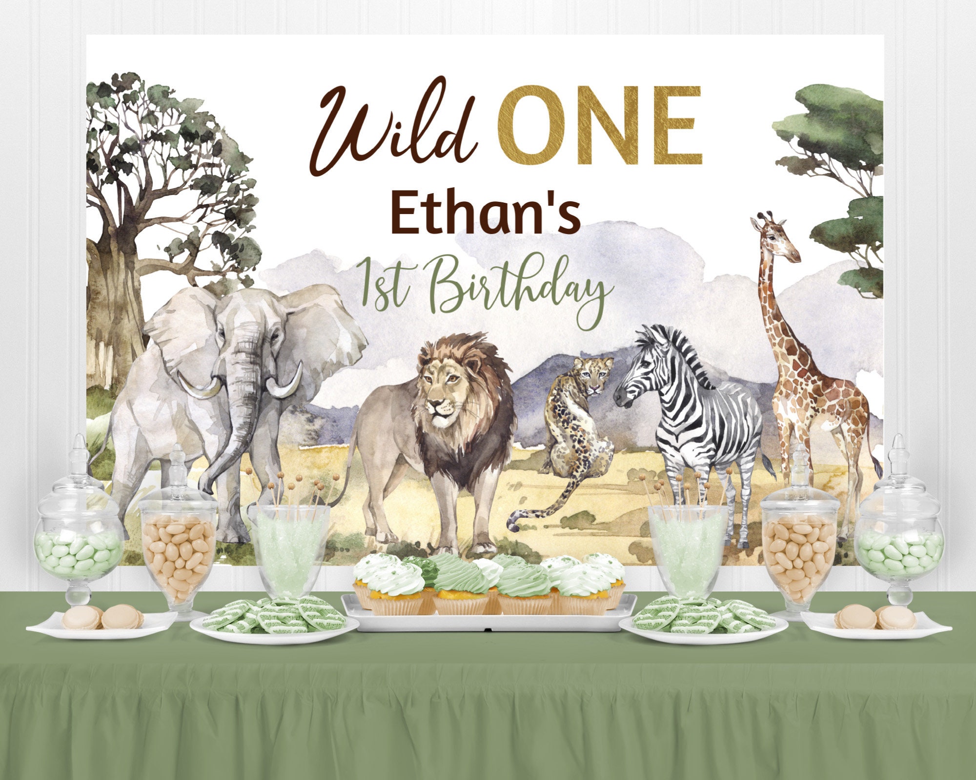 150x100cm Jungle Safari Animal Joyeux anniversaire Toile de fond Fête d' anniversaire Photo Fond Mur Affiche Toile de fond Toile de fond Pour 1-9  ans