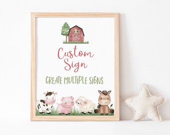 Farm Custom Sign, Editable Red Barnyard Table Sign, Farm kids table sign, Boy farm table sign, Farm birthday table decor, Farm theme - 11A