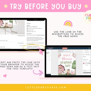 a pink and yellow background with the text try before you buy