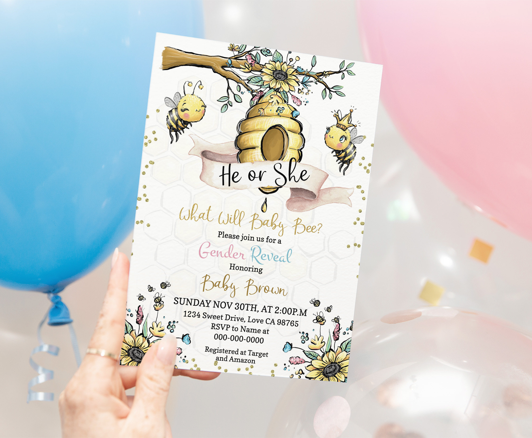 Editable What Will Baby Bee Gender Reveal Invitation, Boy or Girl, He ...