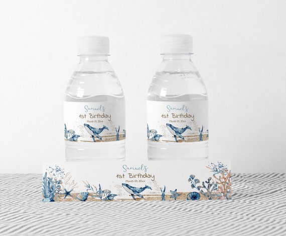 Whale water label, EDITABLE Ocean water bottle labels, Sea Birthday decorations, Under the Sea theme party, Sea Water bottle wrap - 44C Il_570xn