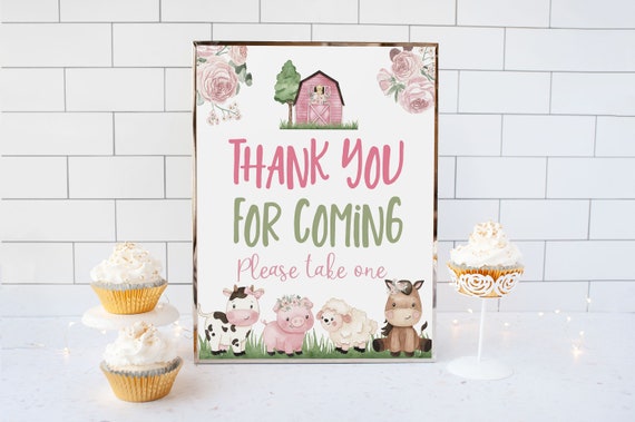 Thank you for coming sign, Girl farm baby shower decorations, Floral farm animals party printables, Girl barnyard party signs - 11A Il_570xn
