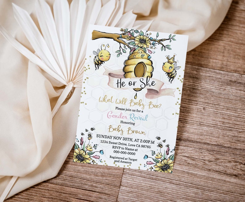Editable What Will Baby Bee Gender Reveal Invitation, Boy or Girl, He ...