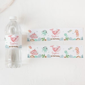 EDITABLE Girl Ocean Water Bottle Labels, Sea Birthday Decorations ...