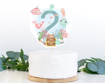 Mädchen Ocean Cake Topper, Sea Centerpiece, Unter dem Meer Thema, Ocean Party Tischdekoration, Meer Party Dekor, Ocean 2nd Birthday Cake Topper - 44A