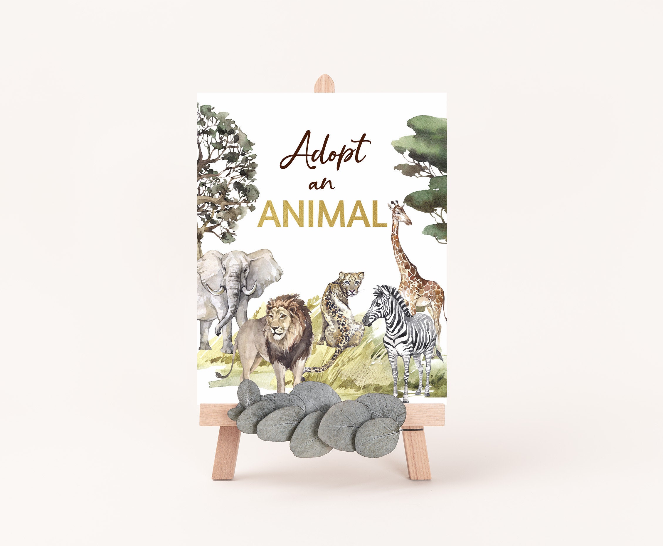 Adopt an Animal Sign, Safari Table Signs, Safari Birthday Decorations ...