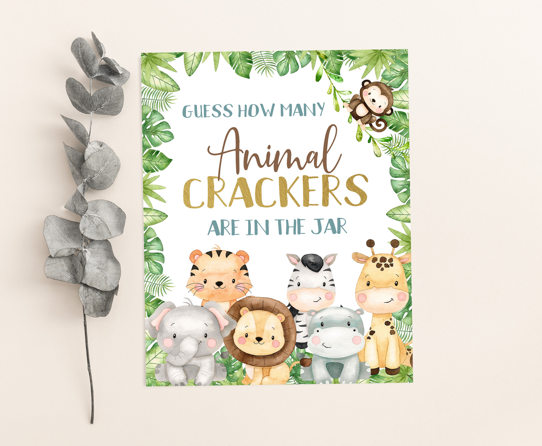 Guess How Many Animal Crackers in Jar Safari Baby Shower - Etsy UK