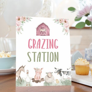 Grazing Station sign, Girl farm birthday decorations, Food table signs, Floral Farm baby shower decoration, Girl barnyard decor - 11B