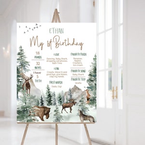 Woodland Milestone Poster, Forest animals milestone board, Baby 1st birthday decorations, Woodland first birthday sign Instant download -47H