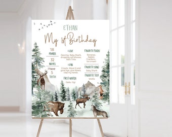 Woodland Milestone Poster, Forest animals milestone board, Baby 1st birthday decorations, Woodland first birthday sign Instant download -47H