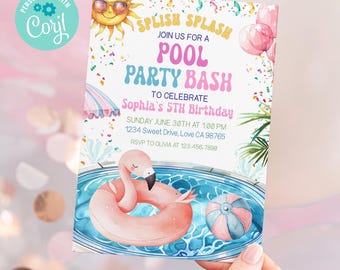 Splish Splash Pool party Invitation, Summer Birthday invitation, Pool Party invite, Splish Splash birthday party, Swimming Pool party - 40D