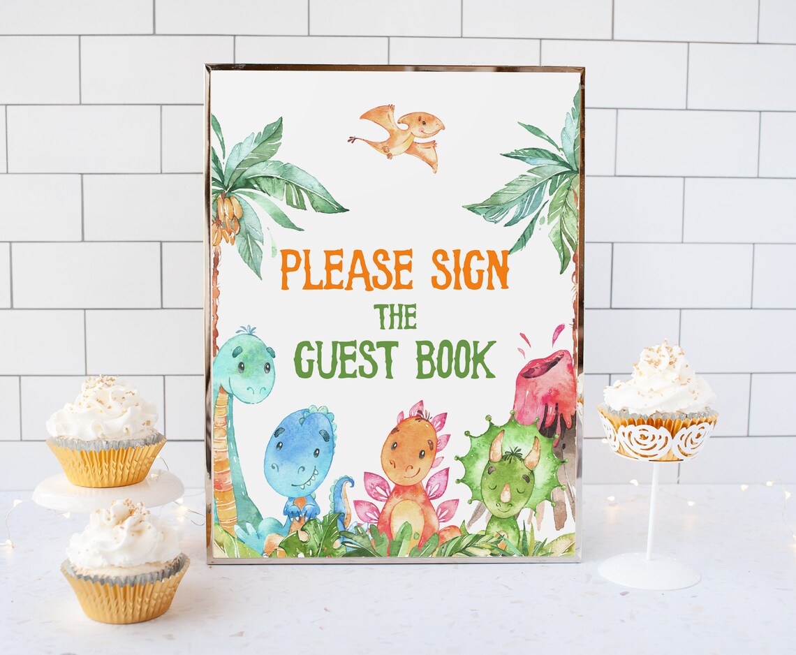 Please Sign the Guest Book Dinosaur Guest Book Sign Dinosaur - Etsy