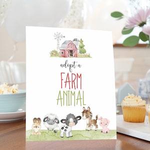 Adopt a farm animal sign, Farm birthday decorations, Boy birthday theme, Petting Zoo party, Barnyard bash birthday decor - 11C1