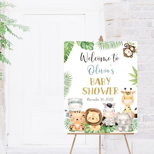 Safari Willkommensschild Babyparty, sofortiger Download, bearbeitbare Dschungel-Babypartydekoration, Safaritiere-Babyparty druckbare - 35E