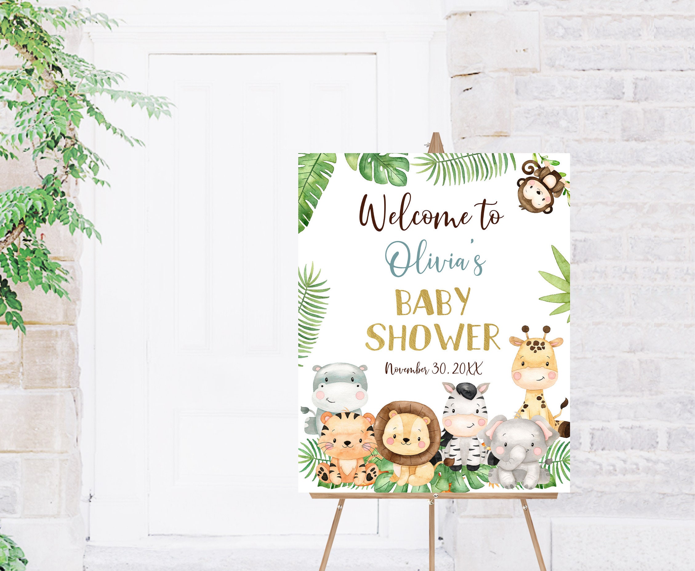Safari welcome sign baby shower, Instant Download, Editable Jungle Baby Shower Decorations, Safari animals baby shower printable - 35E