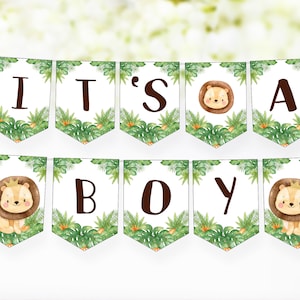 Banner mit Löwen, Safari-Babypartydekor, Löwe-Babypartydekoration für Jungen, Safari-Babyparty-Printables - 35E