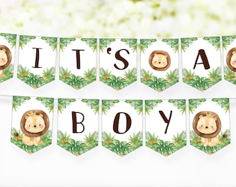 Banner mit Löwen, Safari-Babypartydekor, Löwe-Babypartydekoration für Jungen, Safari-Babyparty-Printables - 35E
