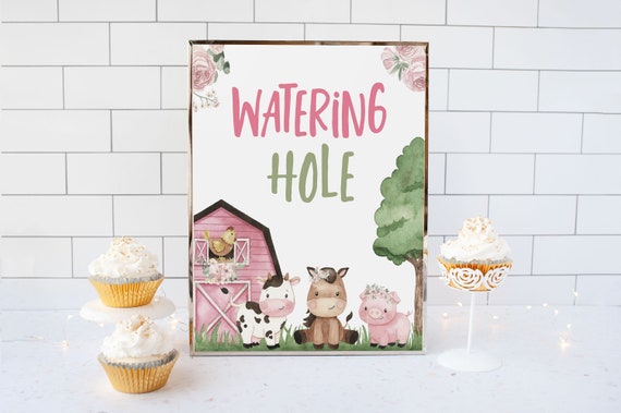 Watering Hole sign, Girl Farm party decor, Drinks table sign, Floral Farm Birthday, Girl baby shower decoration, Girl barnyard bash - 11A Il_570xn