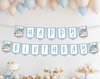 Striscione "Buon compleanno in fattoria", decorazioni per compleanno con animali da fattoria, materiale stampabile per feste "Blue Barnyard", download immediato - 11j