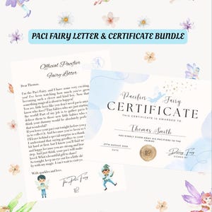 Boy&#39;s Paci Fairy Letter & Certificate Bundle | Printable Paci Weaning Set | Goodbye Paci Fairy, Toddler Milestone Keepsake, Printable PDF