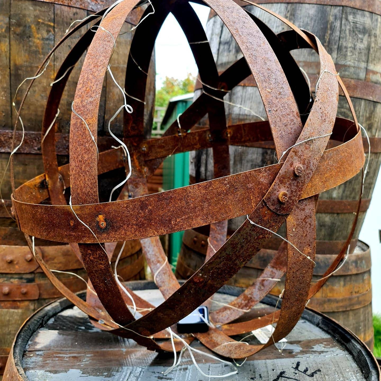 Barrel Hoop Garden Ornament Sphere Sculpture With Solar LED Etsy UK