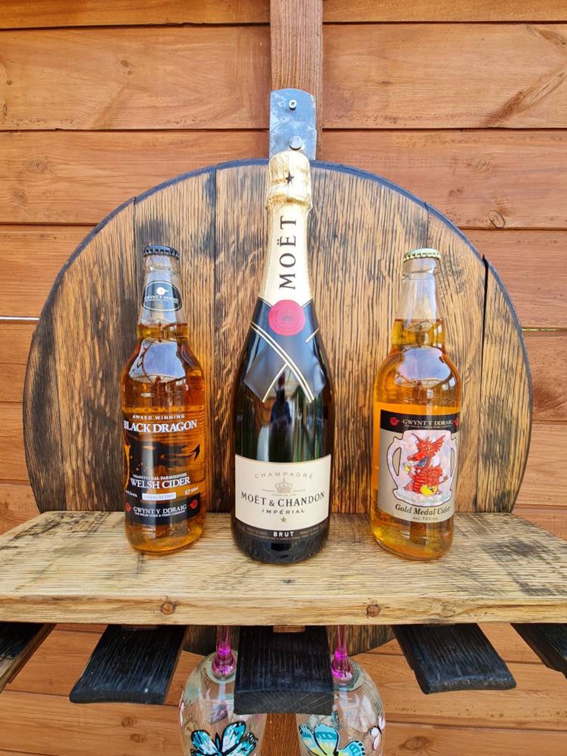 Oak Whiskey barrel lid wine glass rack and drinks shelf Etsy