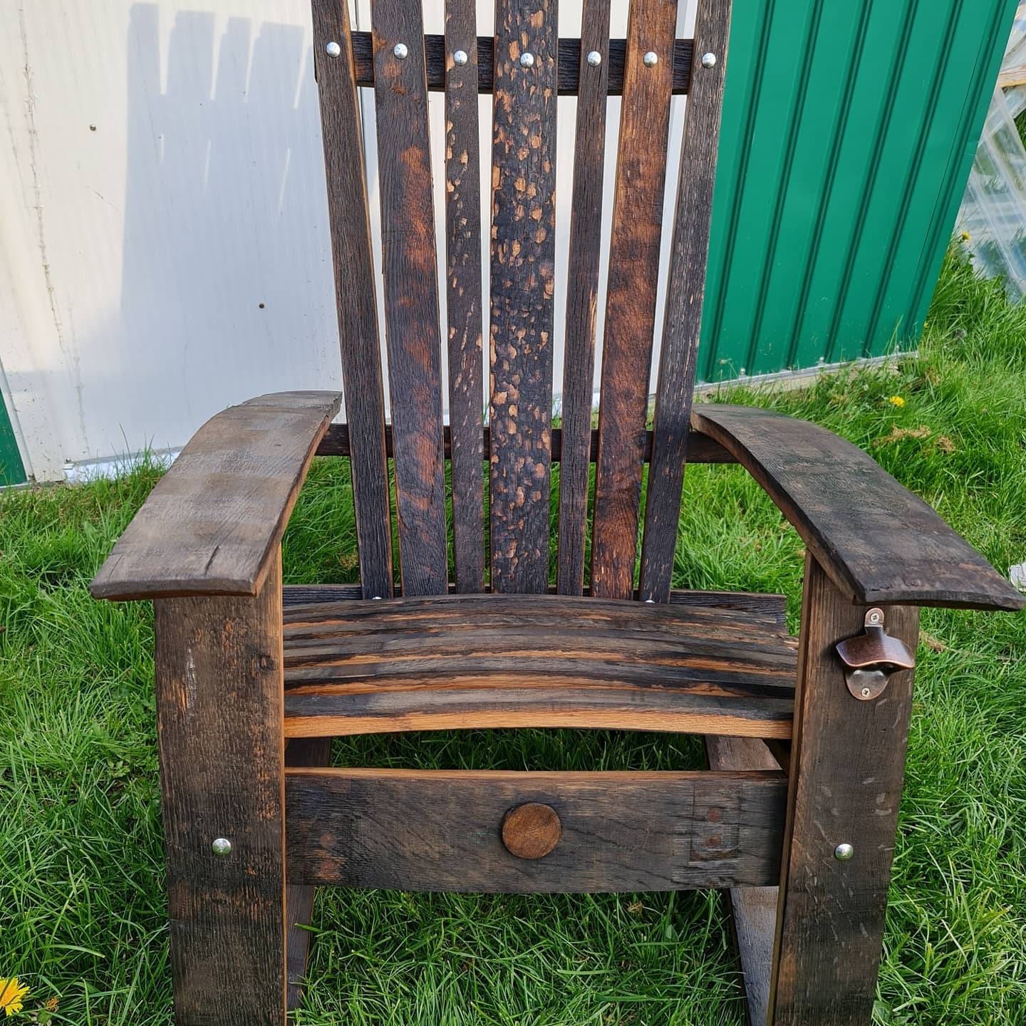 Handmade Oak Whiskey Barrel Adirondack Chair Lounger Garden Lounger
