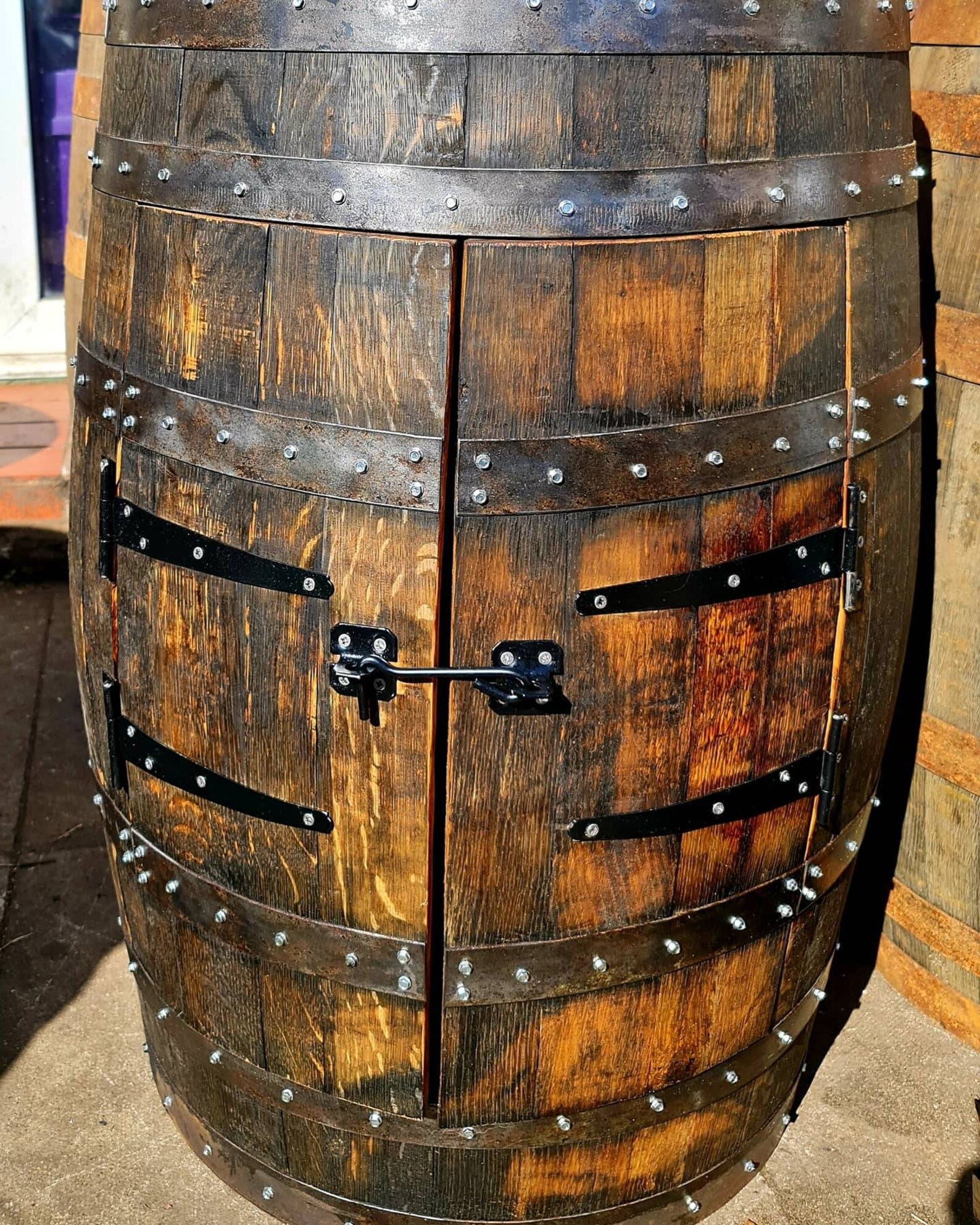 whiskey barrel cabinet