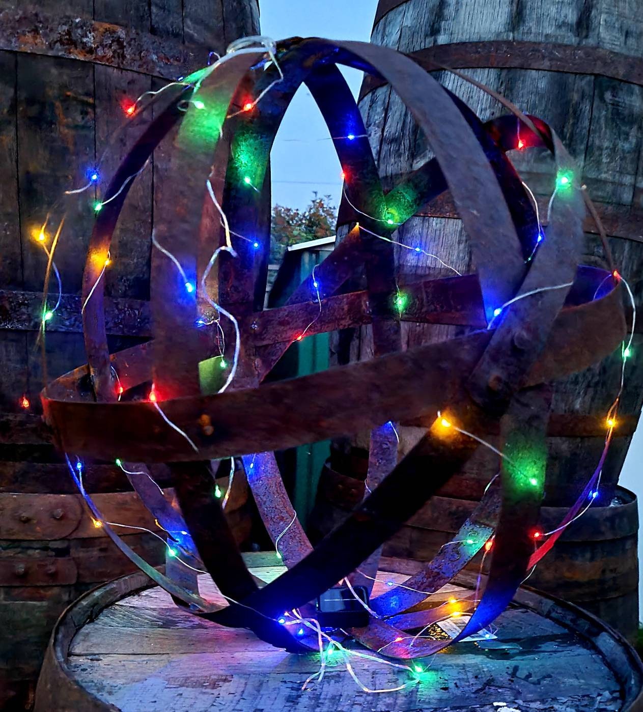 Barrel Hoop Garden Ornament Sphere Sculpture With Solar LED Etsy UK
