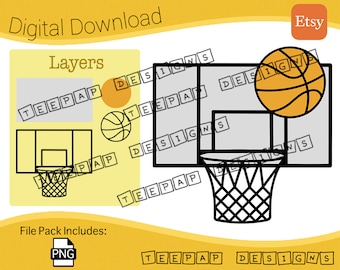 Basketball Hoop and Ball Cake Topper Design | Digital Cut File Layers: PNG | Printable Cricut Cameo Cutting Image Craft Birthday Sport