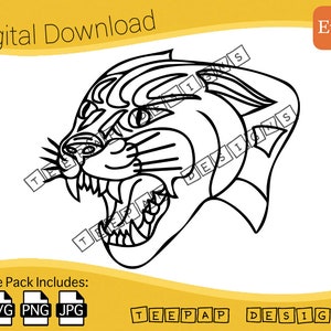 Panther Wild Cat Design (Neo-Traditional Tattoo Style) | Digital Cut File: SVG (Vector), PNG, JPG | Cutting Image Silhouette