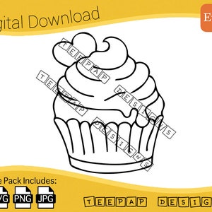 Love Cupcake Outline (Cricut Printable) | Digital Cut File: SVG (Vector), PNG, JPG | Cutting Image Silhouette