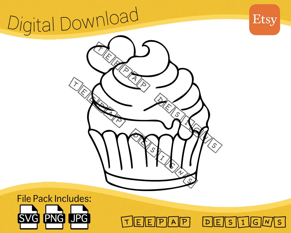Download Love Cupcake Outline Cricut Printable Digital Cut File Etsy