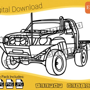 Contorno do Ute Nissan Patrol GU (vista frontal) | Arquivo de Corte Digital: SVG (Vetor), PNG e Jpeg | Decalque de contorno de silhueta de imagem de corte Cricut